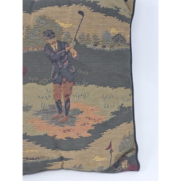 Vintage Tapestry Golf Theme Throw Pillow Tapestry 12" x 12" Needlepoint - Picture 4 of 6
